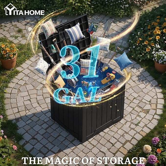 YITAHOME 31 Gallon Deck Boxes Set of 2, Lockable Outdoor Storage Bins for Patio Cushions, Garden Tools, Weather-Resistant Resin Storage Solution, Black
