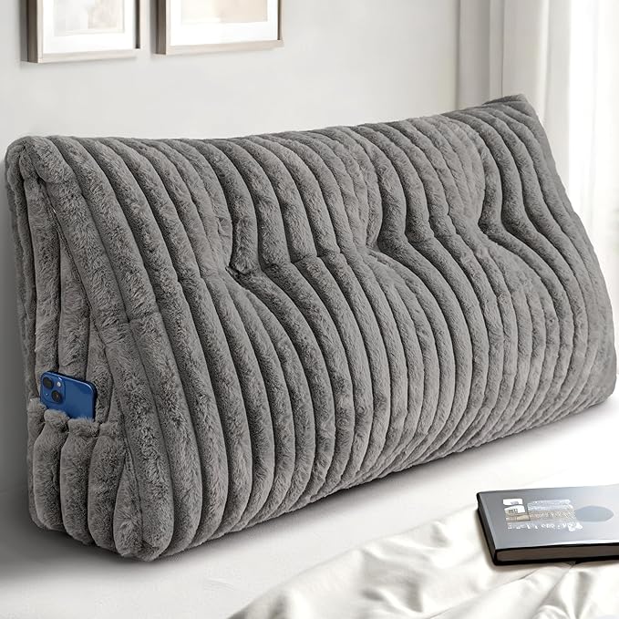Headboard Pillow Twin XL, Triangular Wedge Pillow Headboard, Cushion Headboards Reading Pillows, Backrest Pillows for Sitting in Bed or Working with Removable Cover, Grey