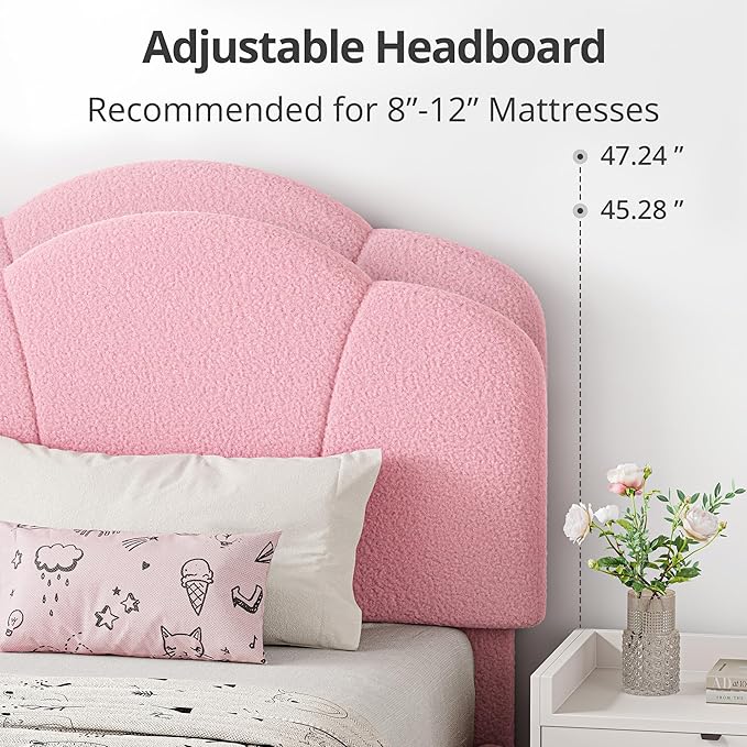 LIKIMIO Twin Size Bed Frame Sef of 2, Upholstered Twin Platform Bed with Headboard Lamb Velvet Twin Beds, No Box Spring Needed with 800LBS Sturdy Wooden Slats Support, Noise Free, Easy Assembly, Pink
