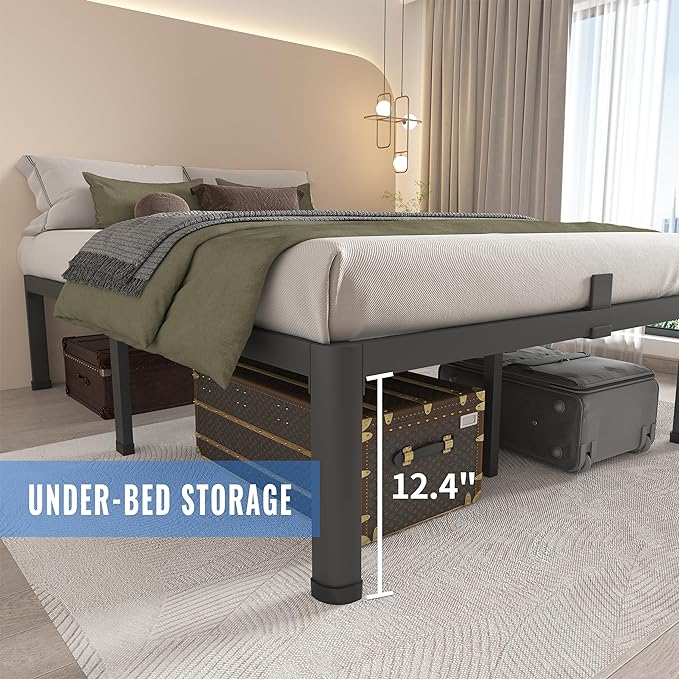 MAF 14 Inch Queen Metal Platform Bed Frame with Round Corner Legs, 3000 LBS Heavy Duty Steel Slats Support, Noise Free, No Box Spring Needed, Easy Assembly