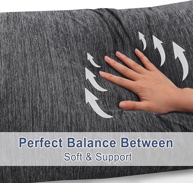 DWCN Cooling Body Pillow for Adults, 20x60 Inch Grey - Shredded Memory Foam Body Pillow with Removable & Adjustable Filling, Full Body Support for Side Sleepers, Pregnancy & Pain Relief