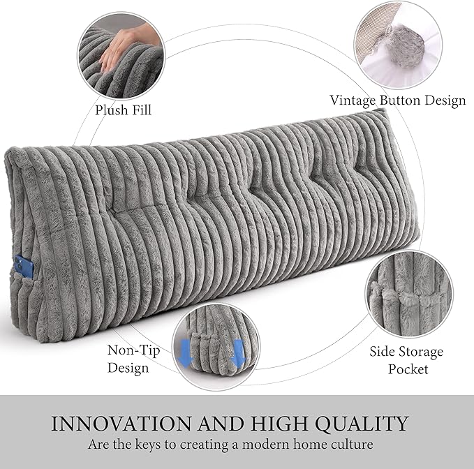 Headboard Pillow Queen, Triangular Wedge Pillow Headboard Queen, Cushion Headboards Reading Pillows, Backrest Pillows for Sitting in Bed or Working with Removable Cover, Grey