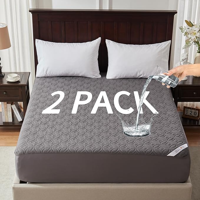BEDLORE 2 Pack Waterproof Mattress Protector, California King Size Mattress Pad with Deep Pocket 6"-18" Depth, Soft Breathable Bed Mattress Cover for Bedroom, College Dorm (Gray)