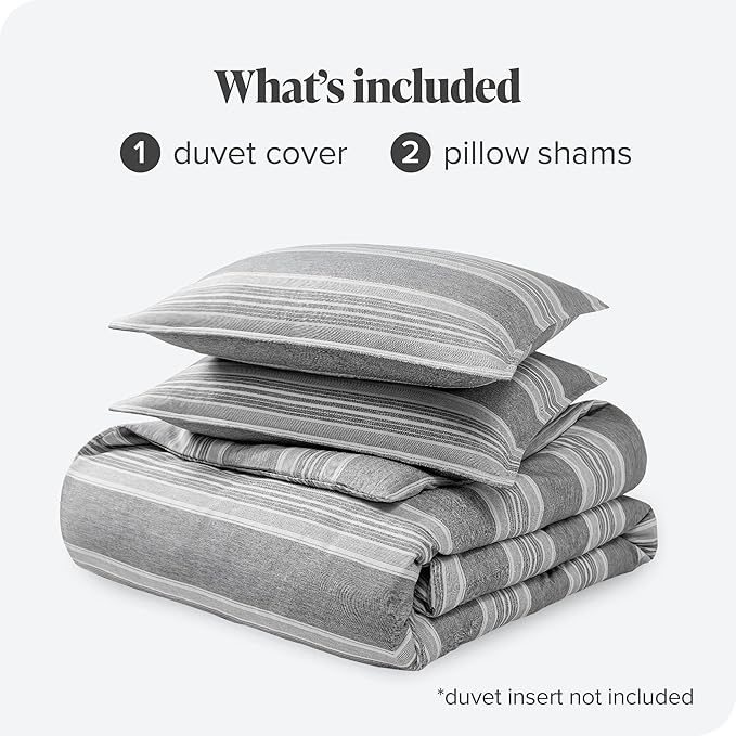 Bare Home Bedding Duvet Cover Full Size - Premium 1800 Super Soft Collection - Lightweight, Duvet Cover - Soft Textured Bedding (Full, Stripe - Heathered Charcoal)