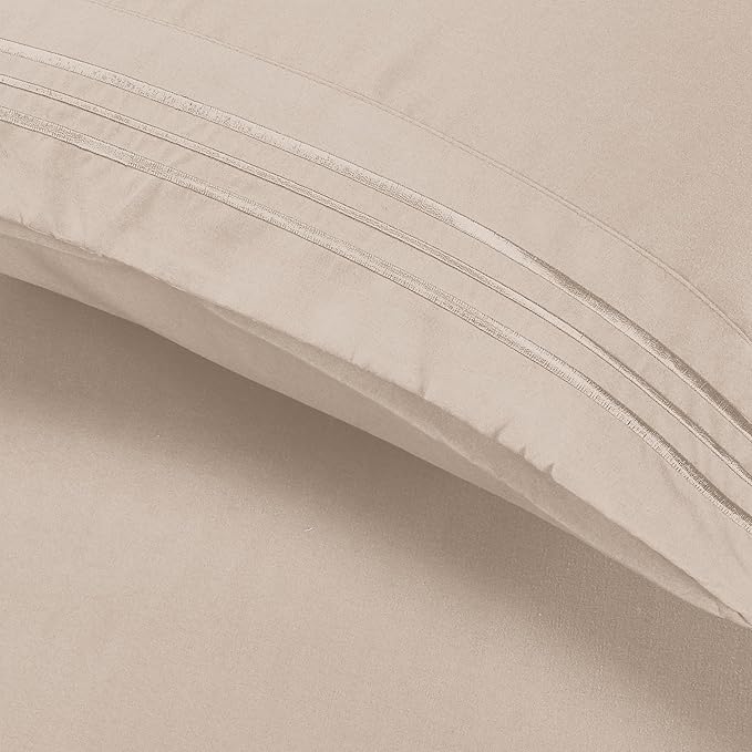 Elegant Comfort Luxury Ultra-Soft 2-Piece Pillowcase Set - 1500 Premium Hotel Quality Microfiber Double Brushed - Wrinkle Resistant, Standard/Queen, Cream/Tan