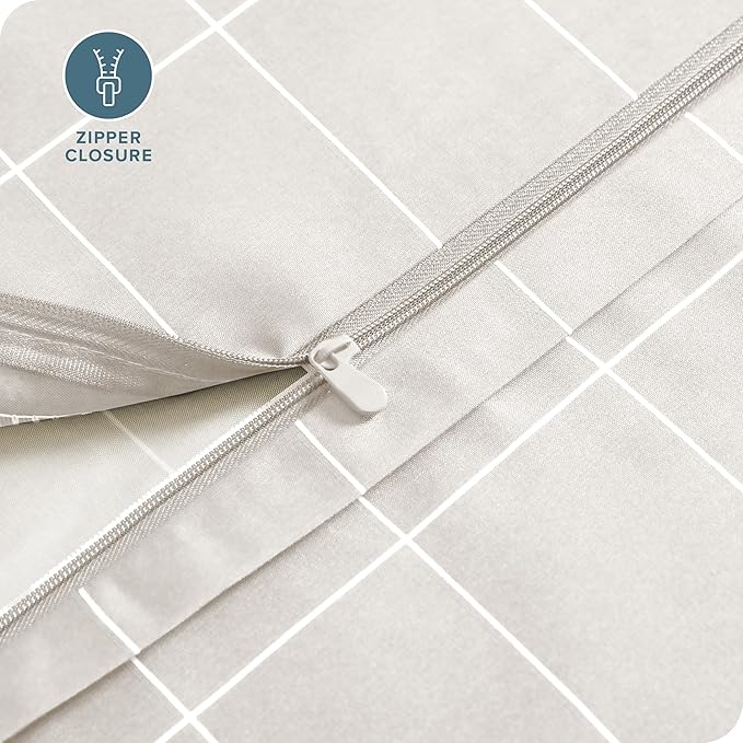 Bare Home Bedding Duvet Cover Extra Long - Premium 1800 Super Soft Collection - Lightweight, Duvet Cover - Soft Textured (Twin/Twin XL, Grid - Stone/White)