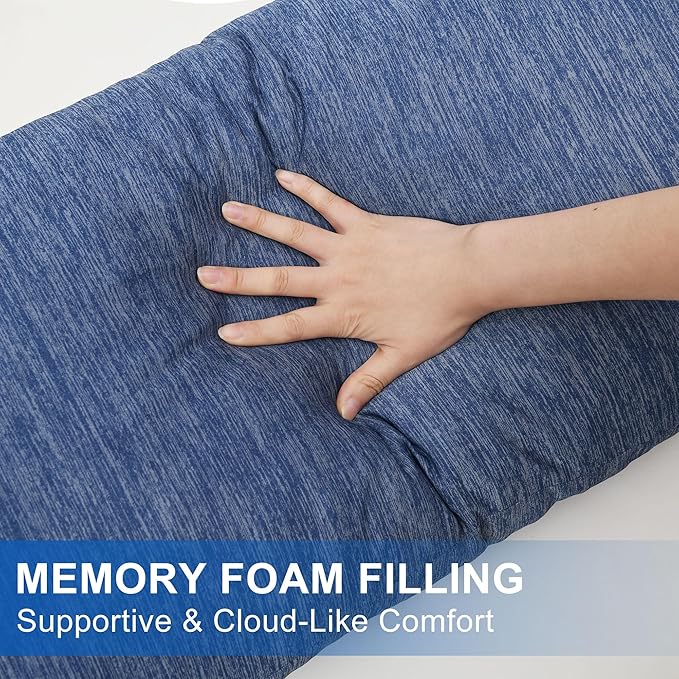 Hiasan Cooling Body Pillow for Adults, Long Memory Foam Body Pillow - Full Size Support for Side Sleepers & Pregnancy, Back Pain Relief, 20x60 Inches, Blue