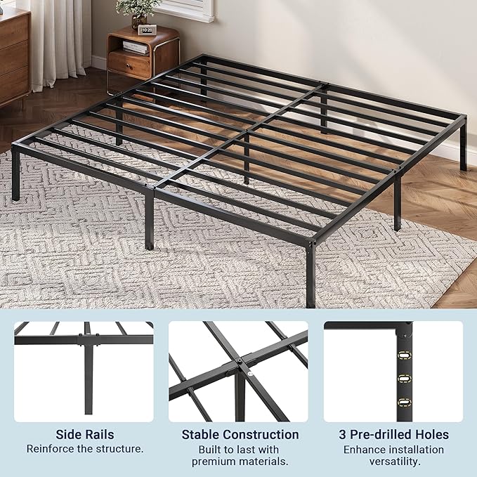 Allewie King Size Bed Frame, 12 Inch Metal Platform Beds with Storage Space, No Box Spring Required and Easy Assembly, Black