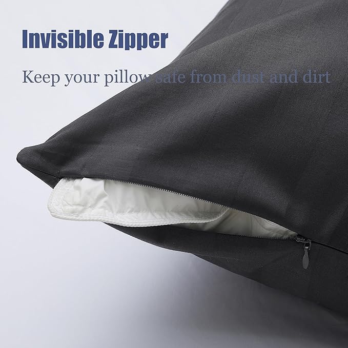 100% Cotton Classic Pillow Protectors with Invisible Zipper, 600 Thread Count Sateen Weave Soft and Breathable Pillow Cases, Protect Pillows from Dirt, Dust and Debris (Standard, 20"x26", Set of 2)