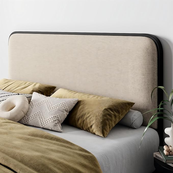 Allewie Full Size Metal Bed Frame with Curved Upholstered Headboard and Footboard, Platform Bed Frame with 12.4'' Under Bed Storage, No Box Spring Needed, Vintage, Beige