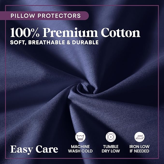 CirclesHome Pillow Protectors 2 Pack Queen Zippered - 100% Cotton Breathable Pillowcases - Protects Pillows from Dirt, Dust and Debris (Queen- Set of 2 - 20x30)