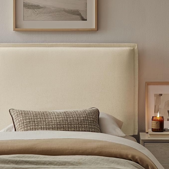 Modway Camille Twin Size Upholstered Linen Blend Headboard with Removable Slipcover – in Linen - Padded Pillow Style Headboard with Adjustable Mounting for Twin Beds