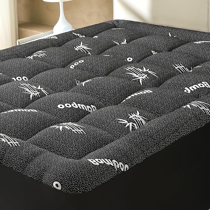 Twin Size Mattress Topper Viscose Derived from Bamboo, Soft Thick Pillow Top Mattress Pad Cover for Back Pain, Cooling Mattress Protector with 8-21 Inch Deep Pocket, Dark Grey