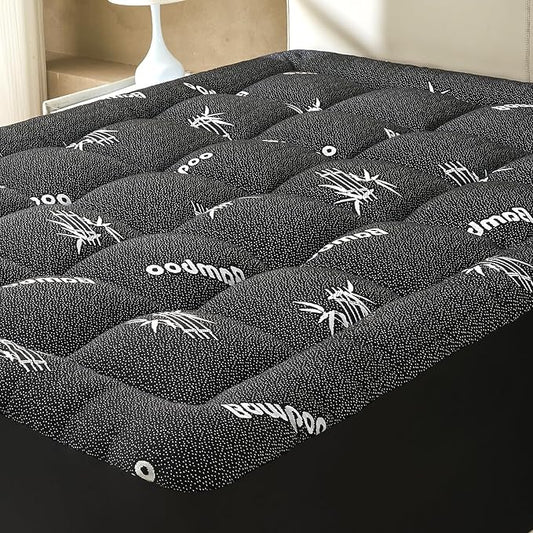 Twin XL Size Mattress Topper Viscose Derived from Bamboo, Soft Thick Pillow Top Mattress Pad Cover for Back Pain, Cooling Mattress Protector with 8-21 Inch Deep Pocket, Dark Grey