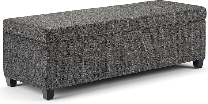 SIMPLIHOME Avalon Storage Ottoman Bench - 48" Wide x 16" High Upholstered Tweed Look Fabric Rectangular Lift-Top Ottoman in Dark Grey, Contemporary Storage Bench for Living Room with High-Density Foam