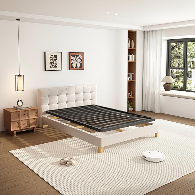 VIPSHOW 2 Inch Twin Metal Box Spring with Round Corners - 3000 lbs Capacity, Low Profile Bed Slat Replacement Bunkie Board with Steel Slats, Noise-Free, Easy Assemble, Black