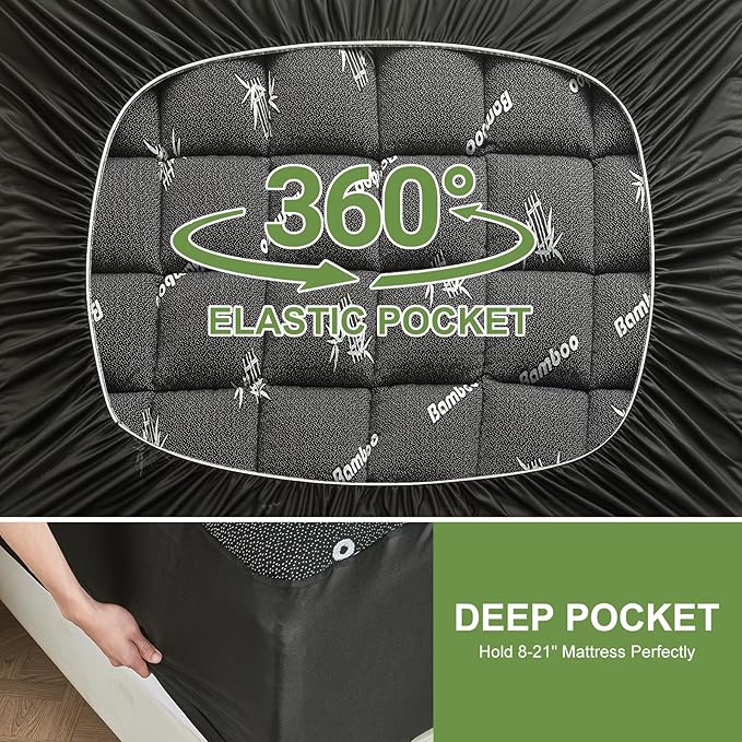 King Size Mattress Topper Viscose Derived from Bamboo, Soft Thick Pillow Top Mattress Pad Cover for Back Pain, Cooling Mattress Protector with 8-21 Inch Deep Pocket, Dark Grey