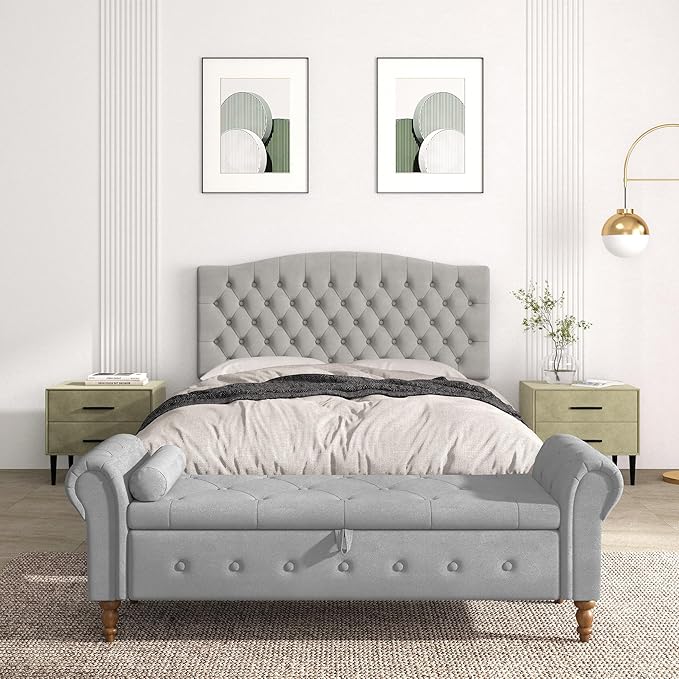 Befurtori Queen Headboard Only, Upholstered Headboard for Adjustable Bed Velvet Tufted Queen/Full Size Wall Mounted Head Board with Solid Wood Legs Head Board, Silver Gray