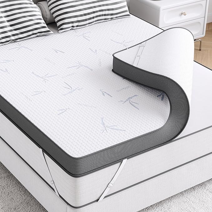 LIKIMIO 3 Inch Mattress Topper Queen, Cooling Gel Infused Ventilated Memory Foam Bed Topper, Firm Mattress Pad with Removable Cover, Pressure Relief & Non-Slip, Dorm/Guest, CertiPUR-US Certified
