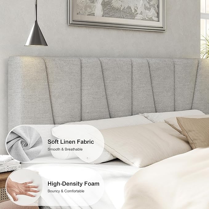 HAOARA Queen Size Bed Frame with Fabric Upholstered Headboard, Platform Bed with Wooden Slats Support, Fully Mattress Foundation, Box Spring Optional, Easy Assembly, Light Grey
