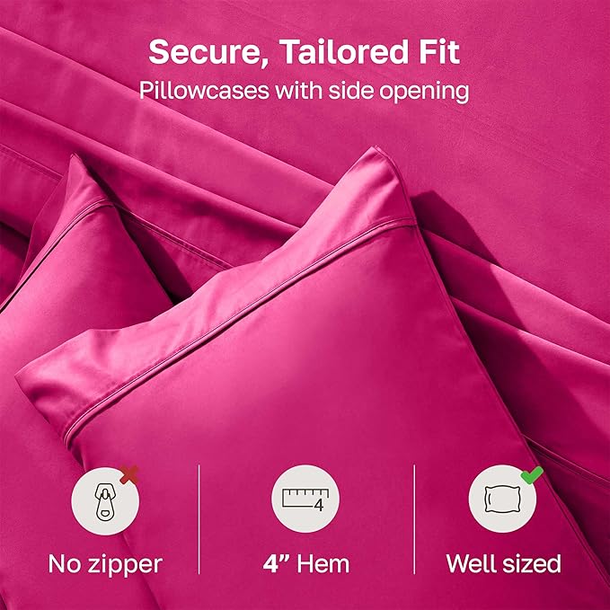 California Design Den Standard/Queen Size Pillow Cases Set of 2-400 Thread Count Sateen, Natural 100% Cotton Pillow Cases Standard Size, Soft, Roomy and Breathable - Hot Pink
