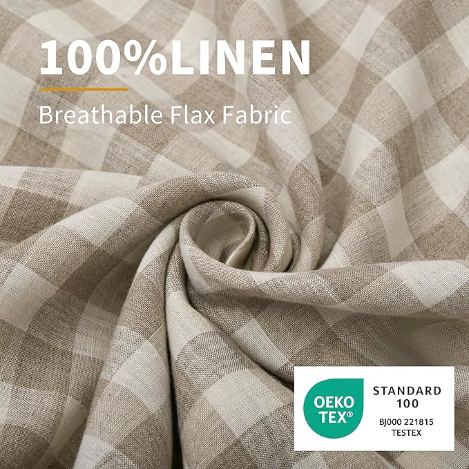 CHUFFED 100% French Linen Pillow Cases Standrad Size Set of 2, Stone Washed Flax Pillow Shams with Zipper Closure - Breathable & Cooling for Hot Sleepers,20x26 Inches,Linen Plaid