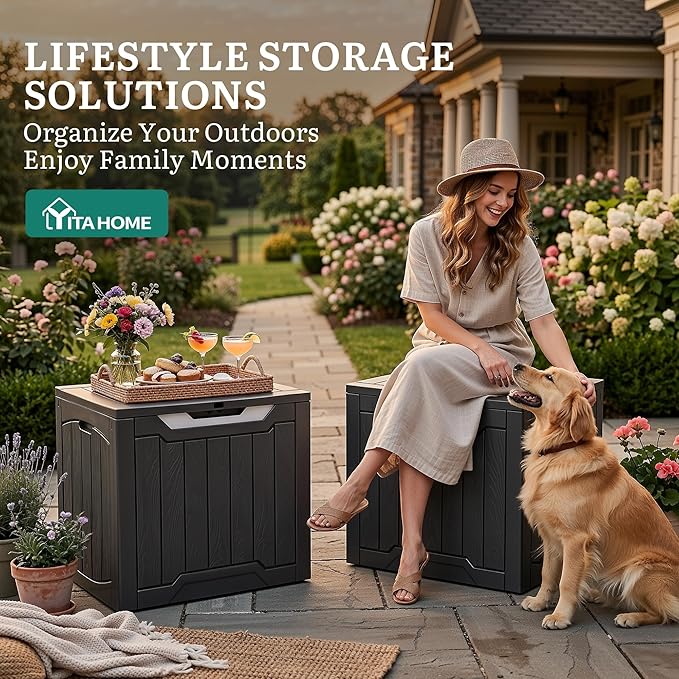 YITAHOME 31 Gallon Deck Boxes Set of 2, Lockable Outdoor Storage Bins for Patio Cushions, Garden Tools, Weather-Resistant Resin Storage Solution, Black
