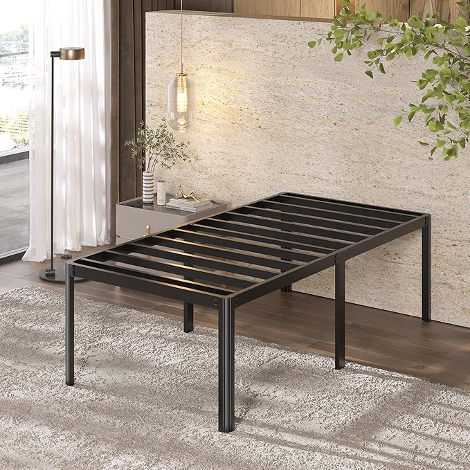 Lutown-Teen 22 Inch High Twin Bed Frames with Rounded Corner Legs, Heavy Duty Metal Twin Platform Bed Frame with Steel Slats Support, No Box Spring Needed, Noise Free, Easy Assembly