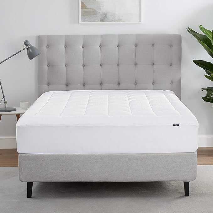 Serta ComfortSure Queen Mattress Cover, Fitted Pillow Top Mattress Pad, Super Soft and Breathable Quilted Cotton Protector with 18" Elastic Deep Pockets for Secure Fit, White