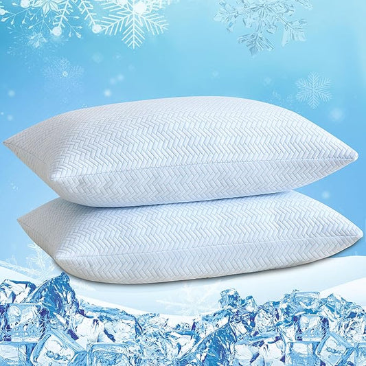 DOWNCOOL Cooling Pillow King Size Set of 2, Adjustable Shredded Memory Foam Pillows for Sleeping, Cool Bed Pillows for Hot Sleepers, Soft Supportive Firm Pillow for Side Back Stomach Sleepers, 20"X36"