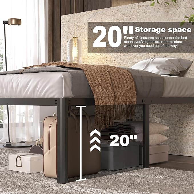 Lutown-Teen 22 Inch High Twin Bed Frames with Rounded Corner Legs, Heavy Duty Metal Twin Platform Bed Frame with Steel Slats Support, No Box Spring Needed, Noise Free, Easy Assembly