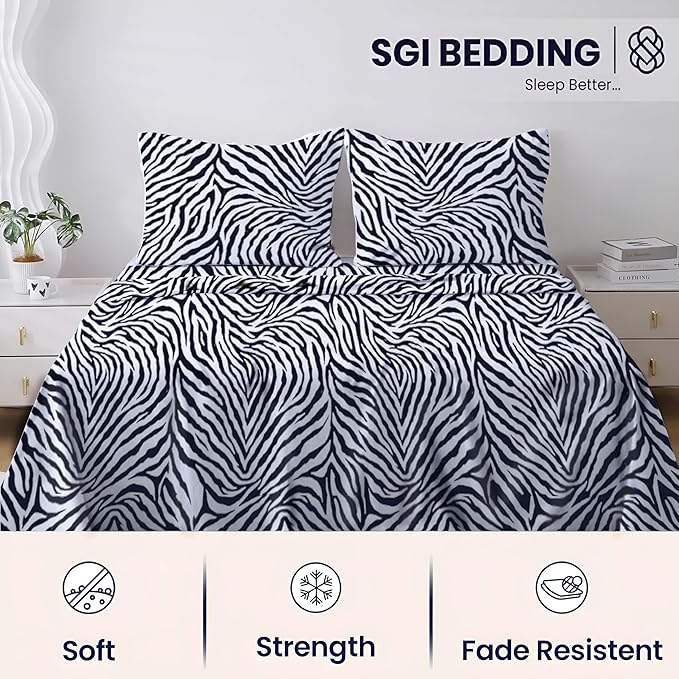 SGI bedding 100% Egyptian Cotton Sheets Queen Size – 600 Thread Count Sheets Set, Soft, Cooling, 15" Deep Pocket, Luxury Hotel Bedding, Breathable, Durable - Zebra Print