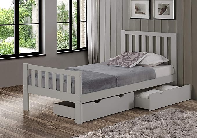 Alaterre Furniture Under Bed Storage Drawers - Set of 2 Solid Wood Rolling Under Bed Storage with Wheels - Fits Bed Frames 9.75” High - Underbed Containers for Shoes, Clothes, and Toys (Dove Gray)