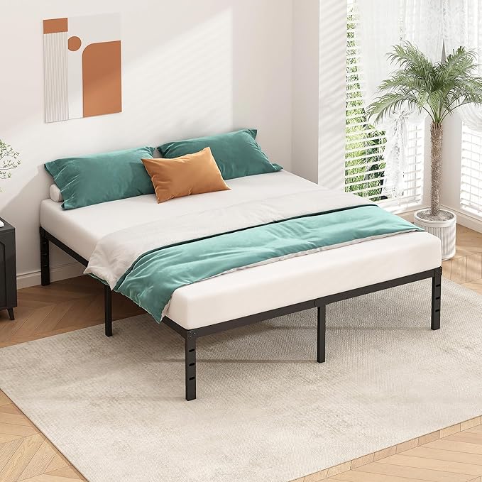 HLIPHA Metal Platform Bed Frame 18 Inch Tall,No Box Spring Needed,Full Size Bed with Heavy Duty Strong Support Slats,Easy to Assemble,Black