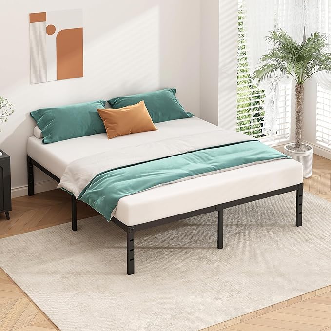 HLIPHA Metal Platform Bed Frame 12 Inch Tall,No Box Spring Needed,King Size Bed with Heavy Duty Strong Support Slats,Easy to Assemble,Black
