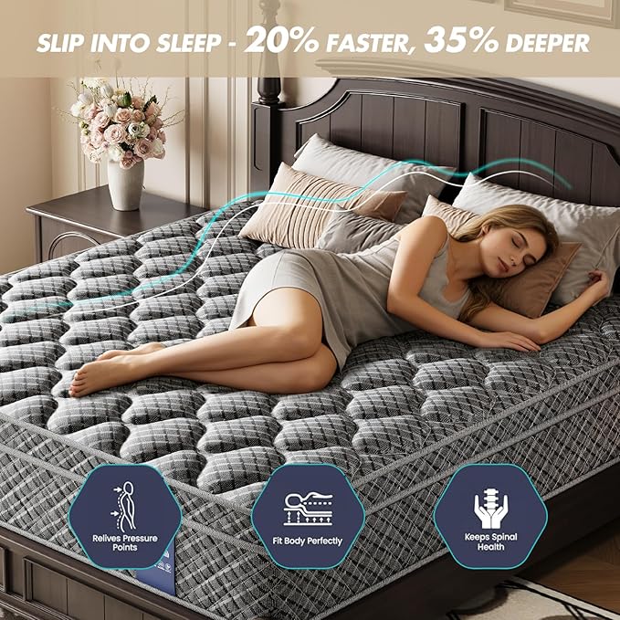 14 Inch Twin XL Mattress, Medium Firm Plush Hybrid in a Box, Gel Memory Foam & Pocket Springs, Pressure Relief, Motion Isolation, CertiPUR-US, 100-Night Trial
