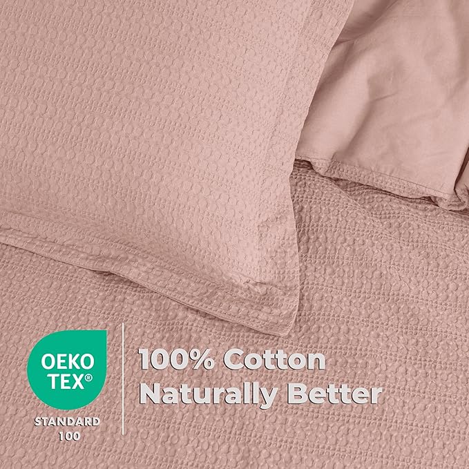 Dreamology Waffle Weave Duvet Cover, Full Duvet Covers,100% Cotton Waffle Duvet Covers with Zipper Closure, Soft Luxury Textured & Breathable (Dusty Pink, Full)