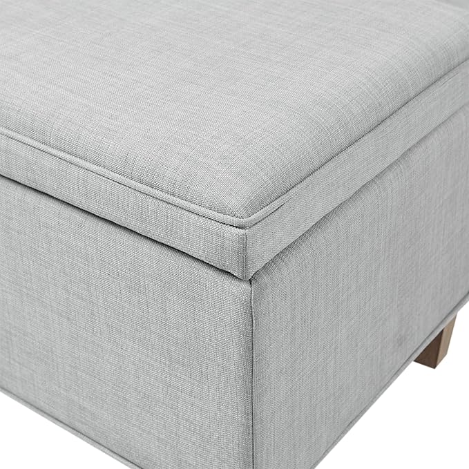 Martha Stewart Caymus Rectangular Storage Ottoman Bench, Upholstered Textured Fabric, Soft Hinge, Pipped Edges with Solid Wood Legs, Accent Furniture for Bedroom Décor, Easy to Assemble - Light Grey