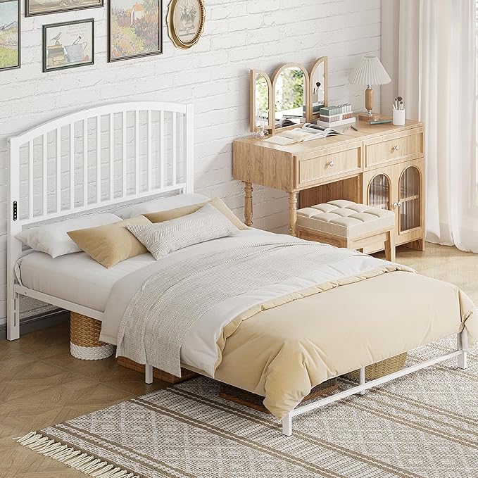 Weehom Full Size Headboard Only, Modern Headboard for Full Size Bed with LED Light, USB & Type C Port and Touch & Remote Control, Metal Headboard, Sturdy and Stable, Easy Assembly, White