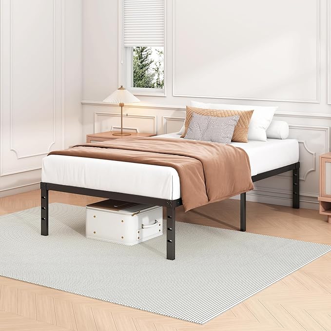 Hafenpo 18 Inch Twin Bed Frame - Sturdy Metal Platform Twin Size, No Box Spring Needed, Heavy Duty, Easy Assembly, Strong Bearing Capacity, Under Bed Storage, Black