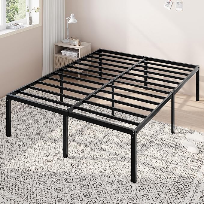 Allewie Full Size Bed Frame, 18 Inch Metal Platform Beds with Storage Space, No Box Spring Needed and Easy Assembly, Black