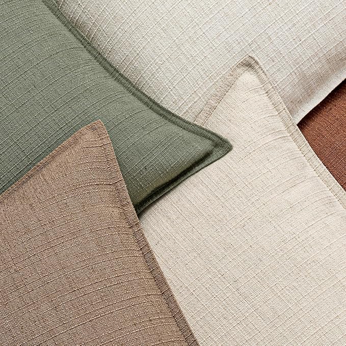 MIULEE Pack of 2 Thick Textured Couch Throw Pillow Covers, Coco Brown Decorative Pillow Covers 18x18, Neutral Linen Cushion Cases for Sofa Bed Living Room Modern Farmhouse Home Decor, No Filling