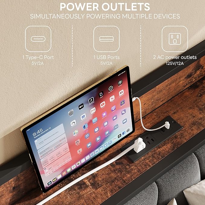LIKIMIO Twin Bed Frames, Storage Headboard with Charging Station, Solid and Stable, Noise Free, No Box Spring Needed, Easy Assembly