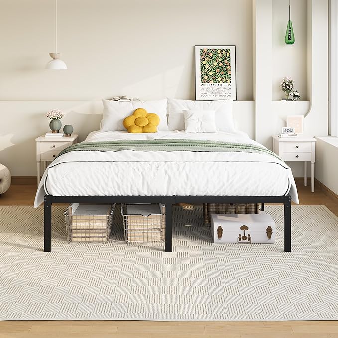 Allewie Full Size Bed Frame, 14 inch Metal Platform Beds with Storage Space, No Box Spring Needed and Easy Assembly, Black