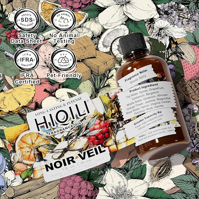 HIQILI Noir Veil Fragrance Oil, Strong Concentrated for Candle Making, Scented Diffuser, Perfume & Room Spray - 1 Fl Oz