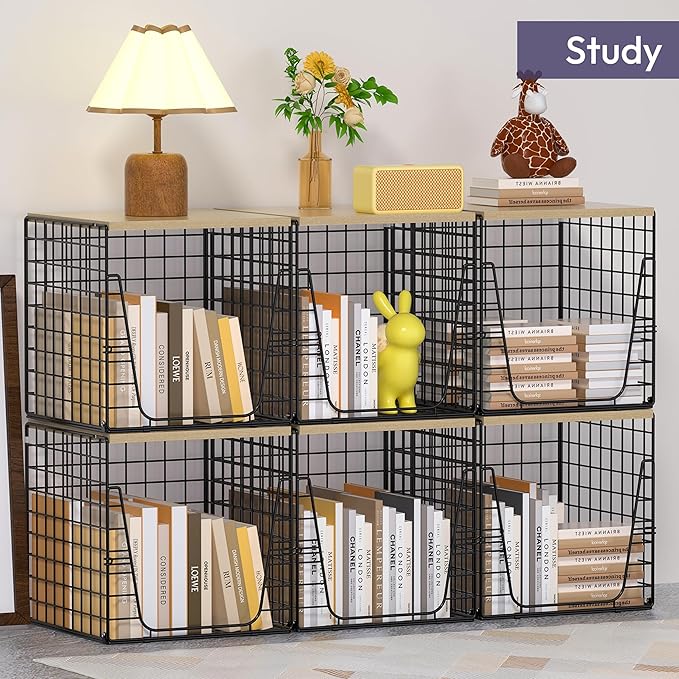 SWTYMIKI 3PCS Closet Organizers and Storage - Stackable Closet Basket with Wood Top Shelf, Clothes Storage Shelves, Clothes Drawer Bins for Wardrobe, Bedroom, Entryway, Black