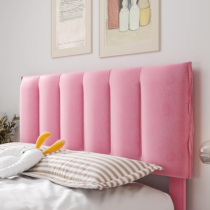 VECELO Queen Size Bed Frame with 4 Storage Drawers, Adjustable Height Headboard, Heavy-Duty Platform Bedframe with Strong Wooden Slats, No Box Spring Needed, Pink