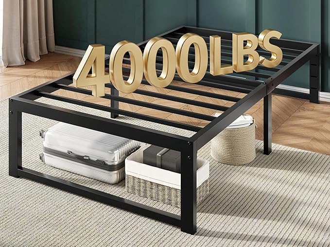 Allewie Twin Bed Frame, 14 Inch Metal Platform Bed Frame with 4000LBS Heavy Duty Steel Slats Support, Noise Free, Easy Assembly, No Box Spring Needed, Black