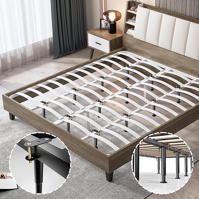 6 Pcs Adjustable Height Bed Support Legs, 7-12.6 Inch Metal Under Bed Frame Support Legs, Extra Sturdy Bed Legs Replacement Parts with Rubber Non-Slip Base for King Queen Frame Wooden Center Slat