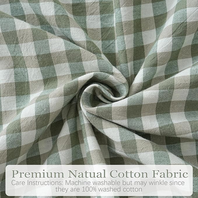 2 Pack Sage Green White Plaid Ruffle Euro Shams Pillow Covers 26x26 inches, 100% Cotton Gingham Checkered Farmhouse Pillowcases for Bed/Sofa (26x26 inches, Sage Green/White Plaid)